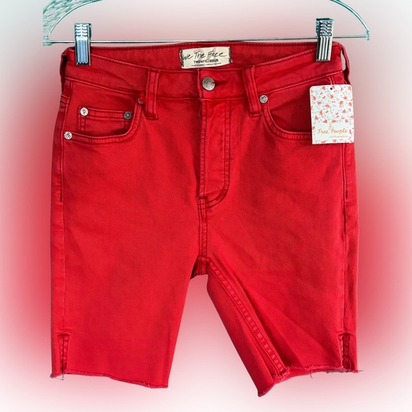 Free People Red Jean Cut-Off Shorts - Picture 1 of 5